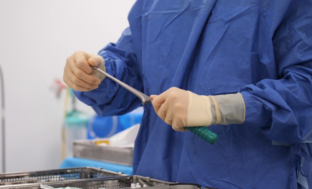 Consultant inside the new theatres at Trafford General Hospital