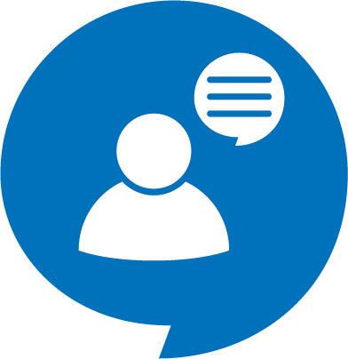 Graphic of a person talking in a blue bubble