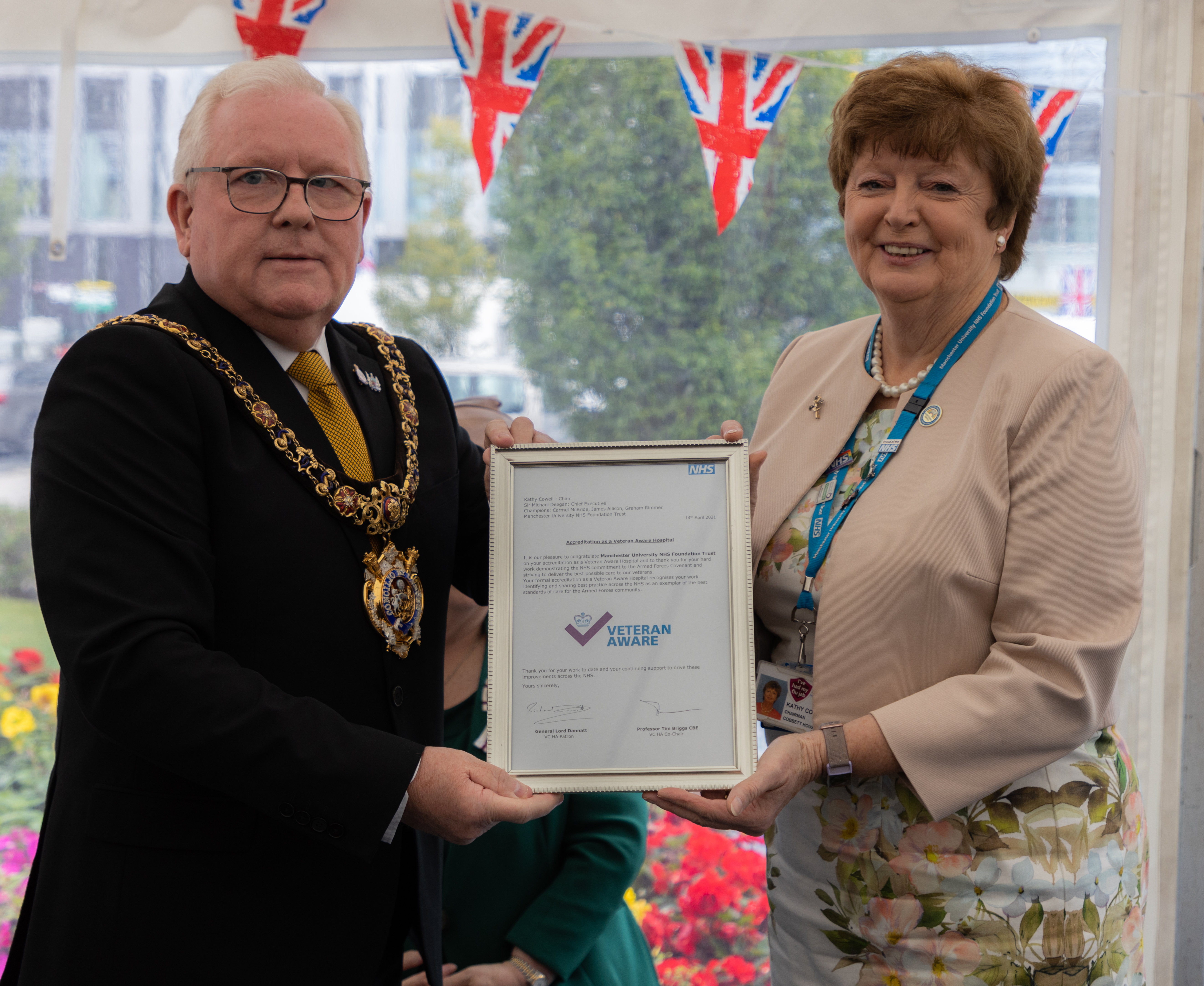 Councillor Tommy Judge and the MFT group chairman, Kathy Cowell