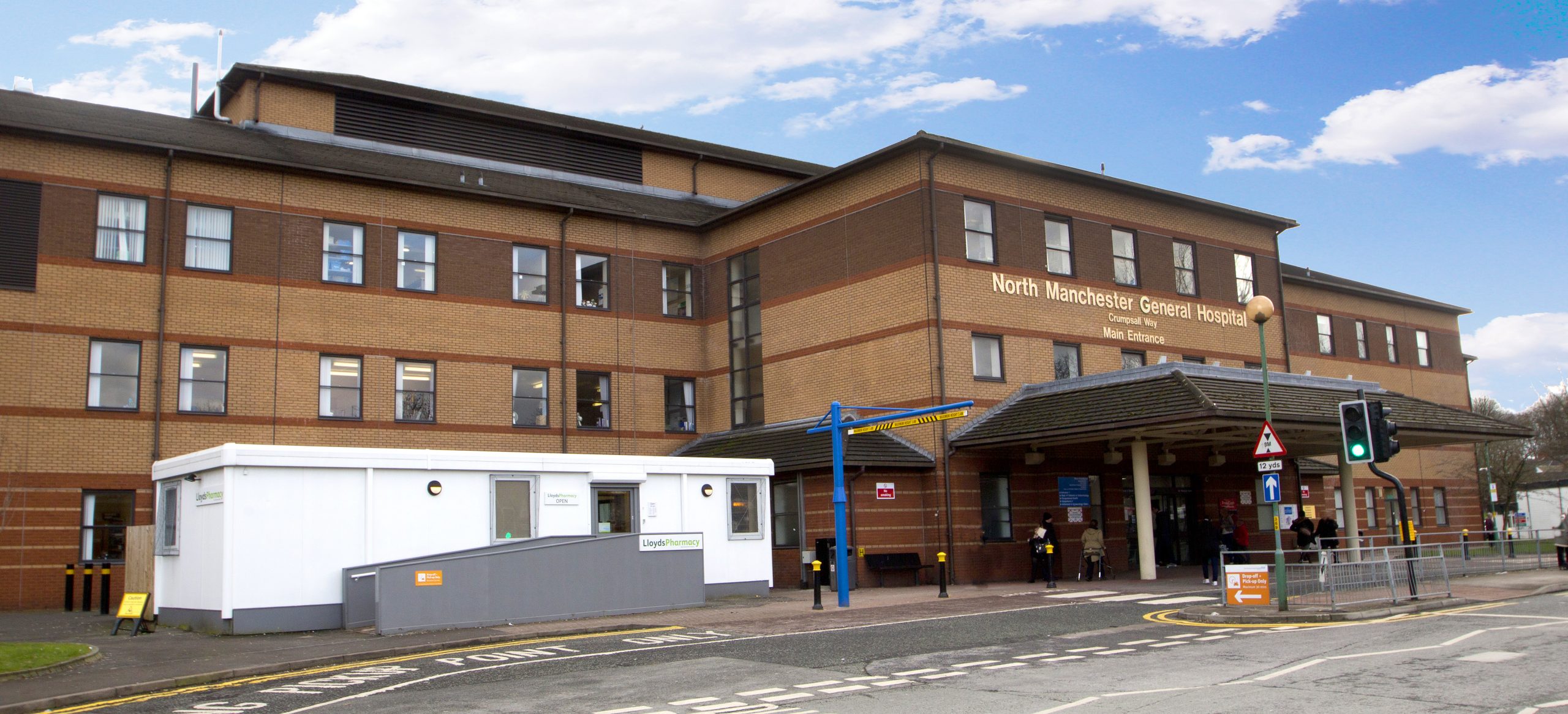 The front entrance of North Manchester General Hospital